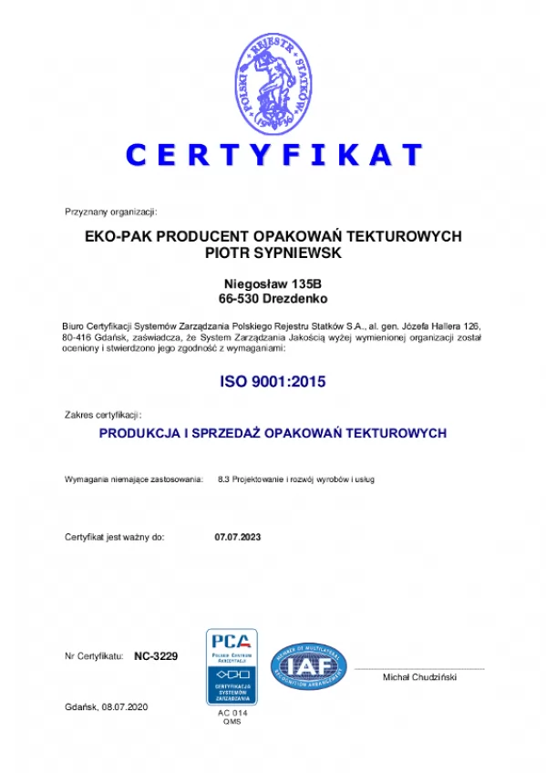 Certyfikat ISO 9000:2015