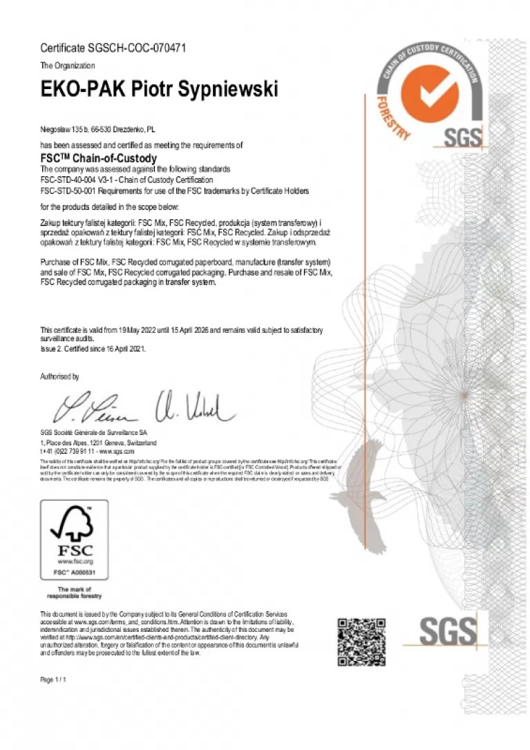 Najnowszy certyfikat FSC